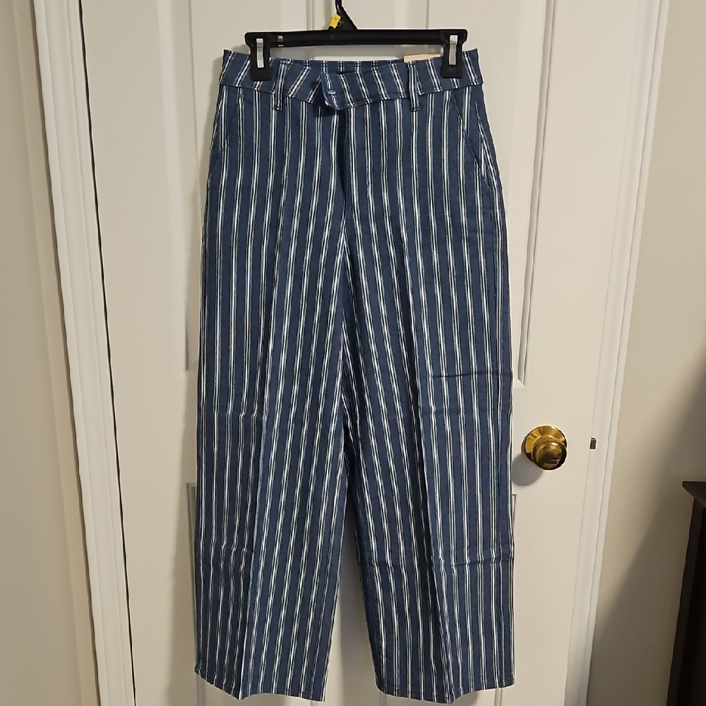 NYDJ Blue and White Striped Wide-Leg Chinos